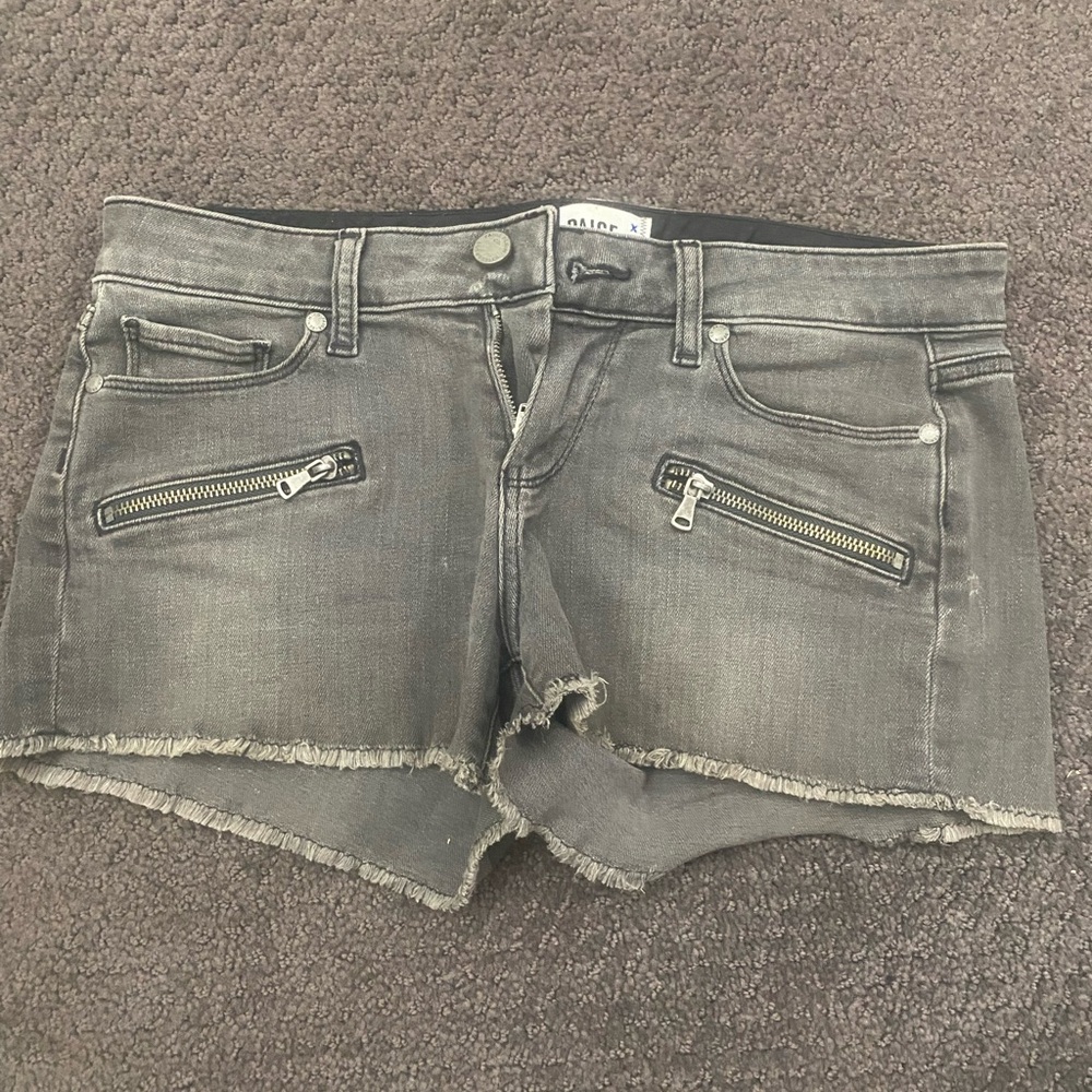 PAIGE Gray Cutoff Denim Shorts with Zipper Pockets‎